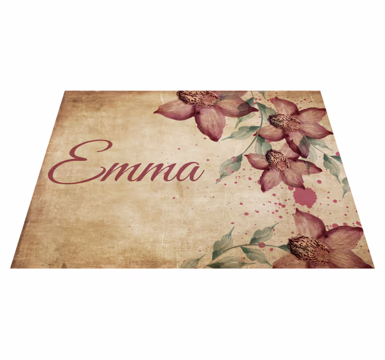 Vintage florid orchidea vinyl szőnyeg névvel - TenStickers