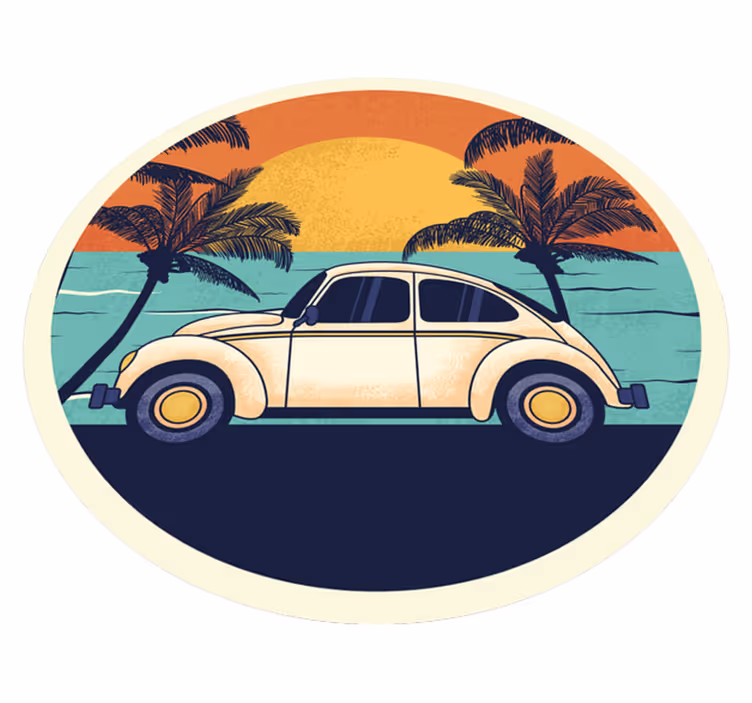 Retro autó táj vinil szőnyeg szüret - TenStickers