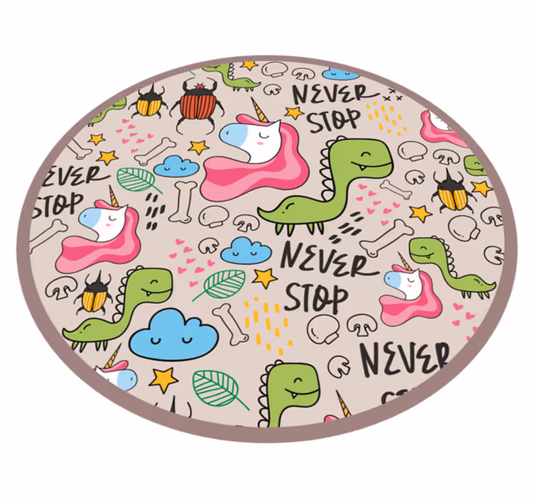 Dinoszaurusz egyszarvú gomba szövegekkel egyedi szőnyeg - TenStickers