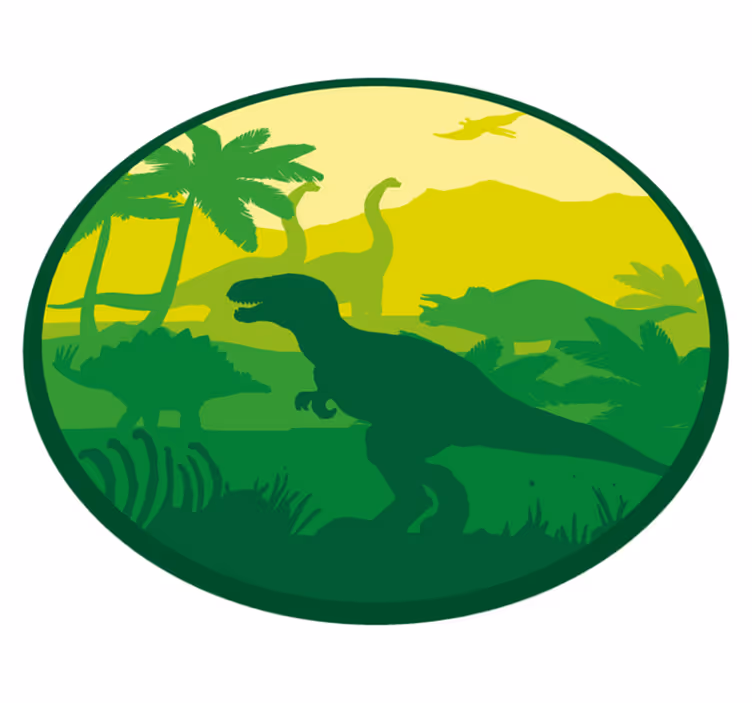 Dinoszauruszok sziluettje a táj kör alakú szőnyeg - TenStickers