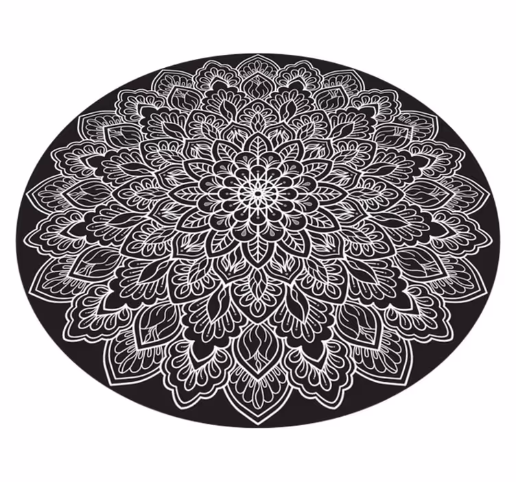 Fekete-fehér mandala vinyl szőnyeg - TenStickers