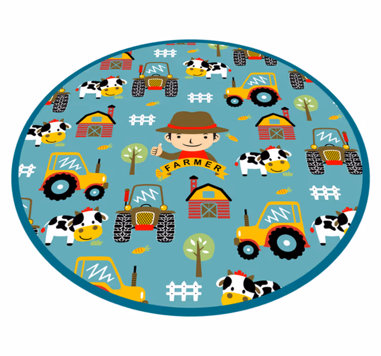 Gazda, állatok és traktor kör állati szőnyeg - TenStickers