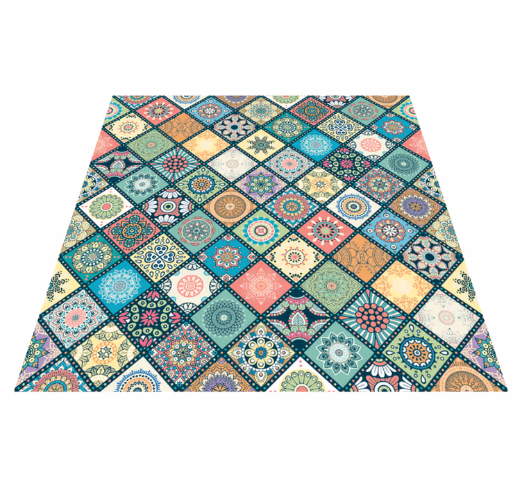Színes csempe mandala vinil szőnyeg - TenStickers