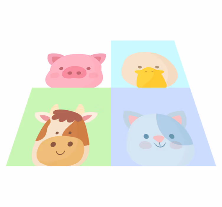 Aranyos állatarcok vinil szőnyeg gyerekek - TenStickers