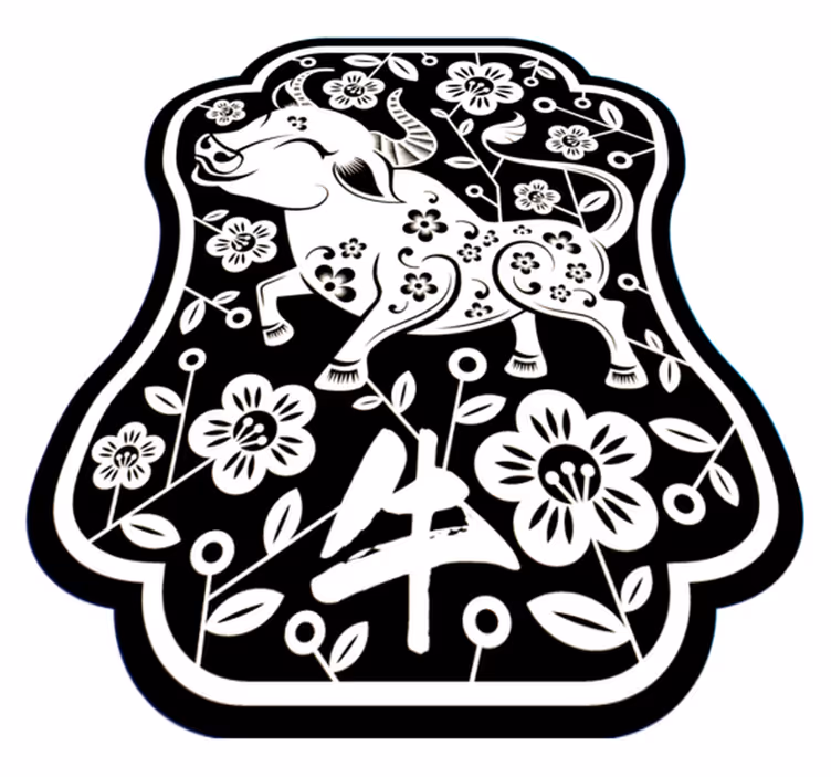 Elegáns virágos bika vinil szőnyeg állat - TenStickers