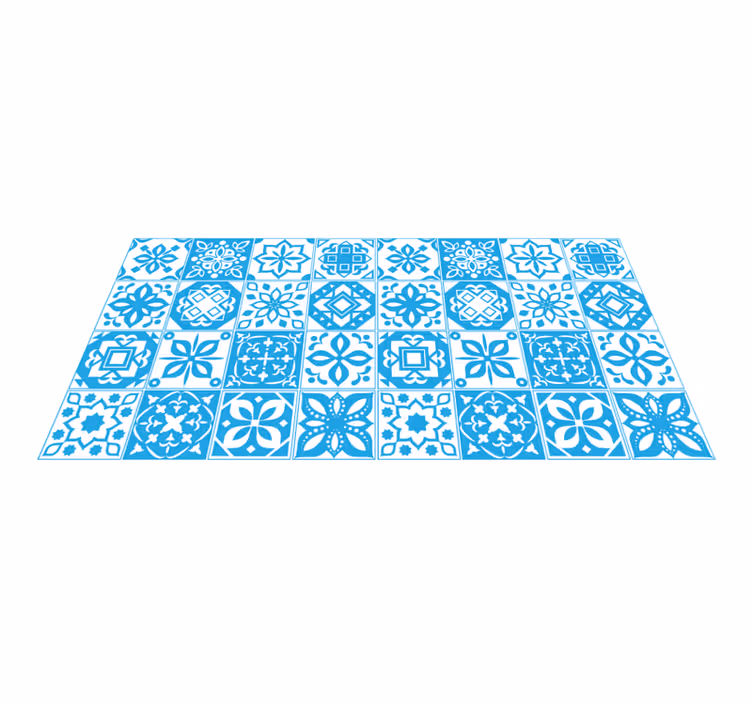 Fehér kék patchwork csempe szőnyeg - TenStickers