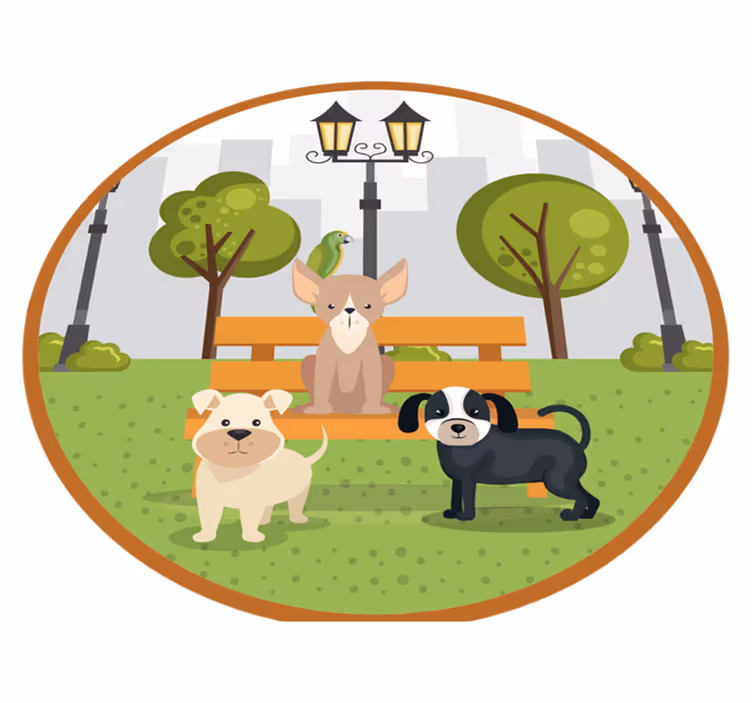Kutyák a parkban vinil szőnyeg állat - TenStickers