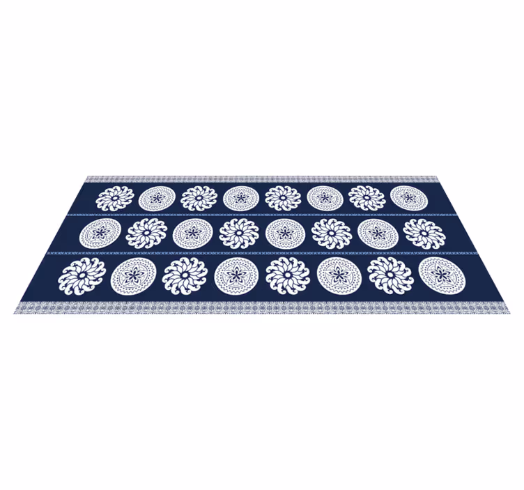 Fehér és kék virág patchwork csempe szőnyeg - TenStickers