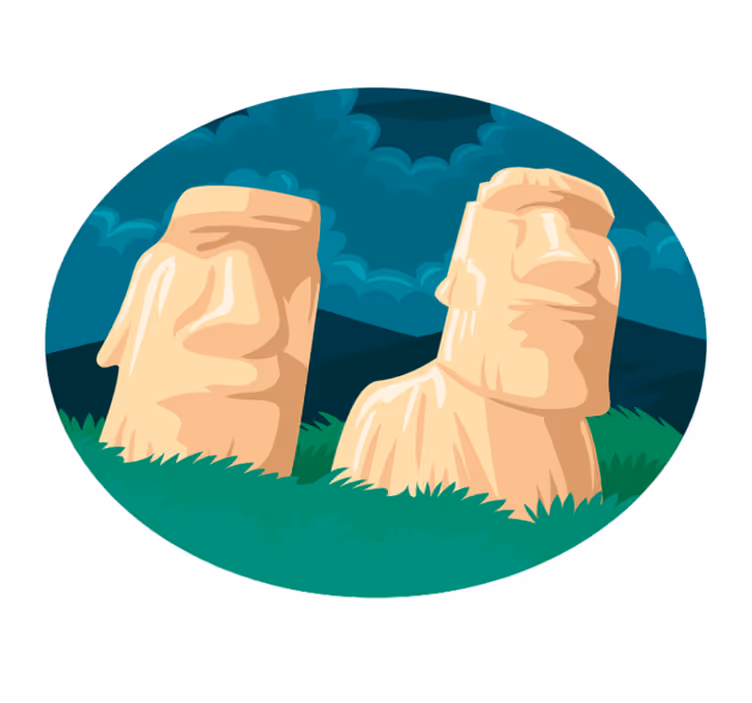 Moai szobrok sziluettje vinil szőnyeg világtérkép - TenStickers
