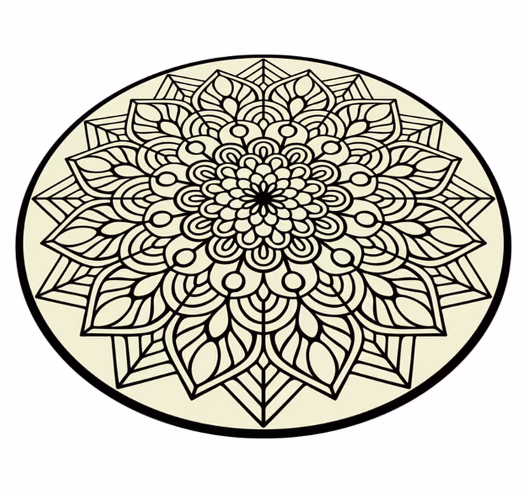 Fekete -fehér kör alakú mandala vinil szőnyeg - TenStickers