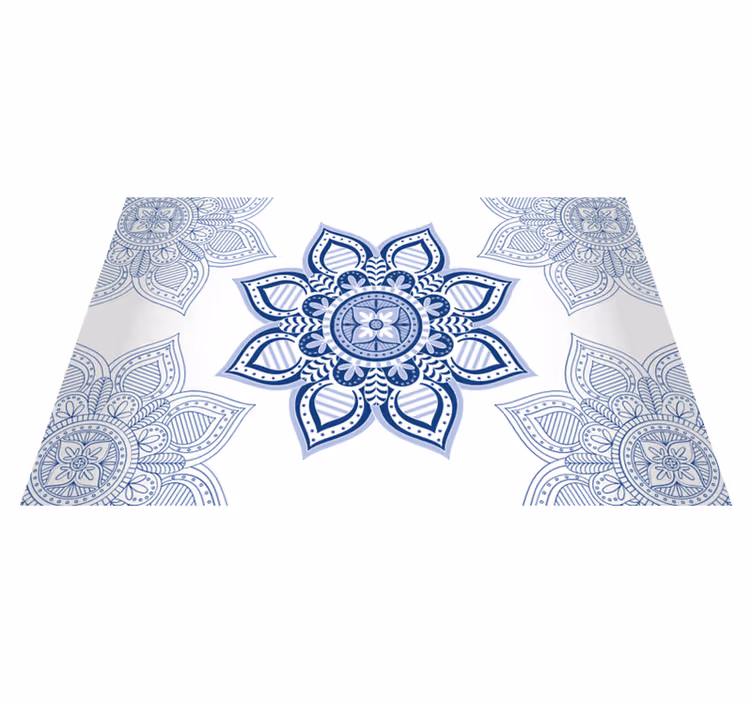 Bonyolult kék virágos vinil szőnyeg mandala - TenStickers