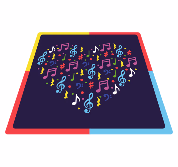 Szív színes zenei jegyzetek szögletes vinil szőnyeg - TenStickers