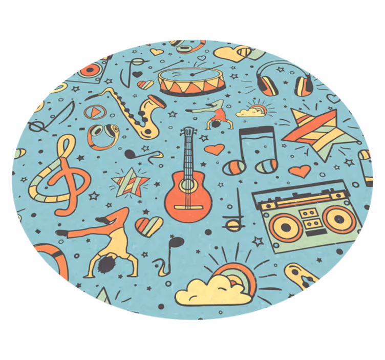 Színes vintage hangjegyek körkörös szőnyeg - TenStickers