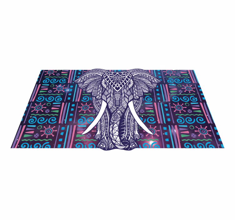 Elefánt kék és rózsaszín kozmosz design etnikai szőnyeg - TenStickers