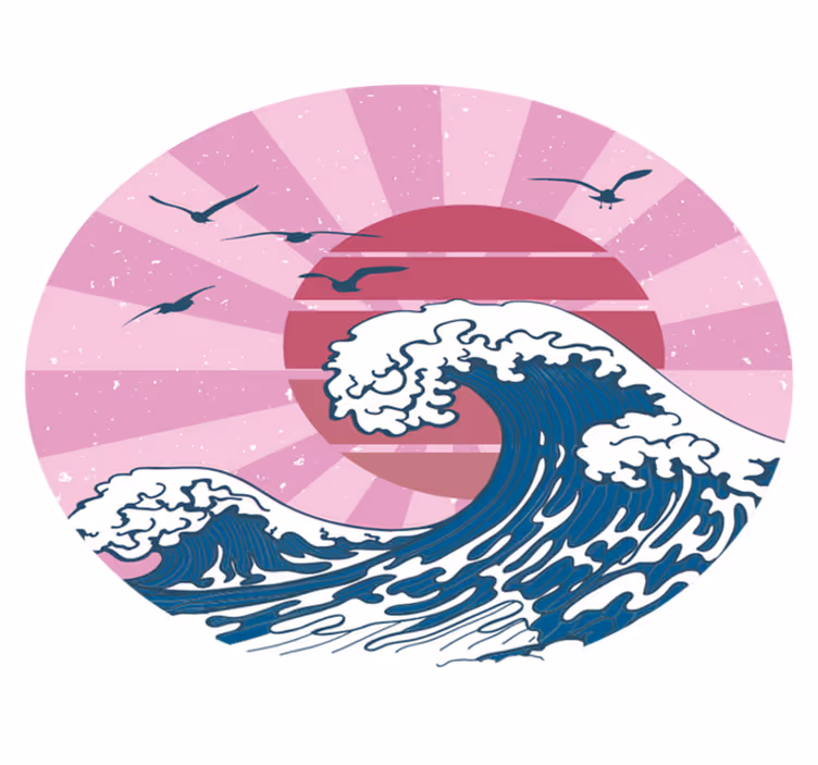Kanagawa rózsaszín hullám vinil szőnyeg geometriai - TenStickers