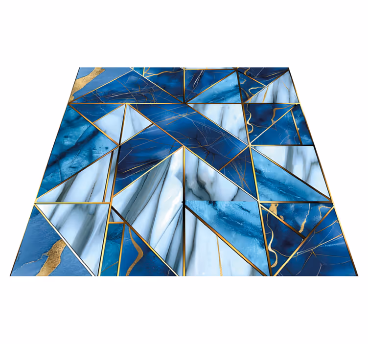 Geometrikus kék márvány arany hatású vinil szőnyeg - TenStickers