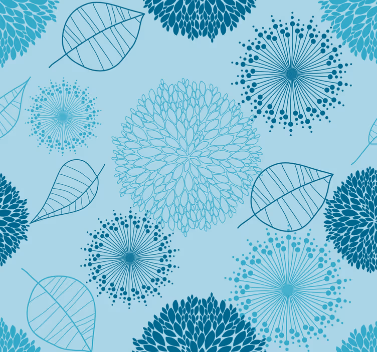 Geometrikus virágfürtök Kék Tapéta - TenStickers