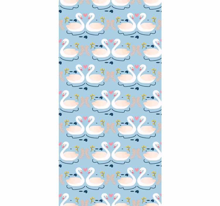 Szerelmes hattyúk mintázat kék háttéren - tapéta természet - TenStickers