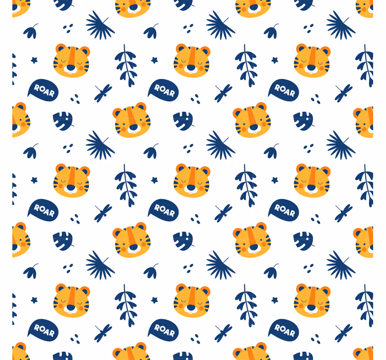 Tigris kölyök fej és szitakötő minta állati tapéta - TenStickers