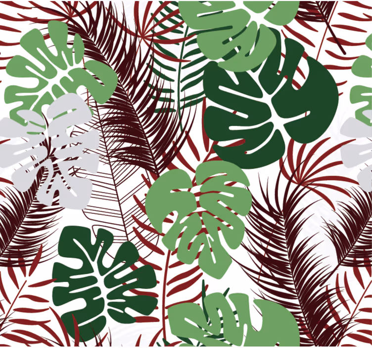 Tapéta természet monstera levelek piros ágakkal - TenStickers