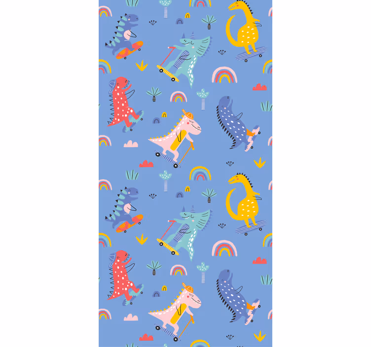 Cuki gördeszkás dinoszauruszok gyerekszoba tapéta - TenStickers