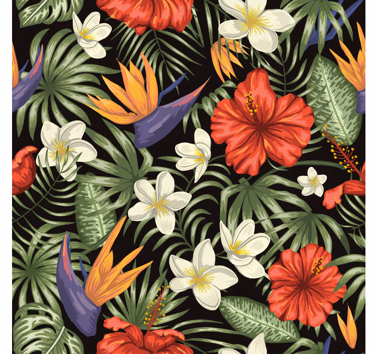 Tropical jungle plants pattern tapéta virágok - TenStickers