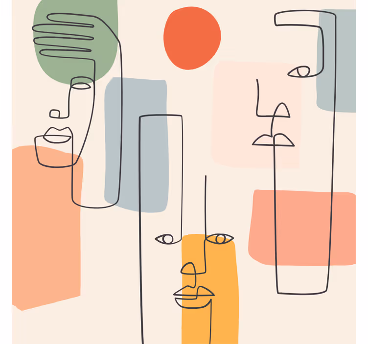 Geometriai tapéta - minimalista falikép arcokkal - TenStickers