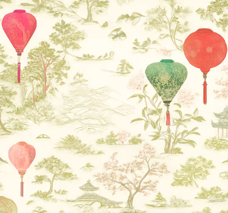 Orientális chinoiserie táj hálószoba tapéta - TenStickers