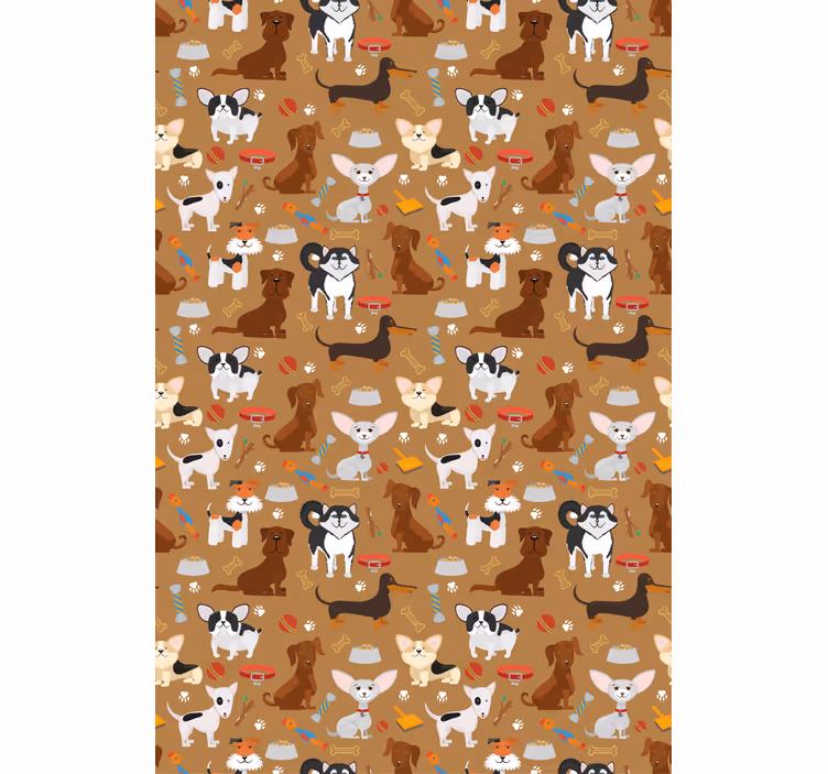 Cuki kutyás minta barna tapéta - TenStickers