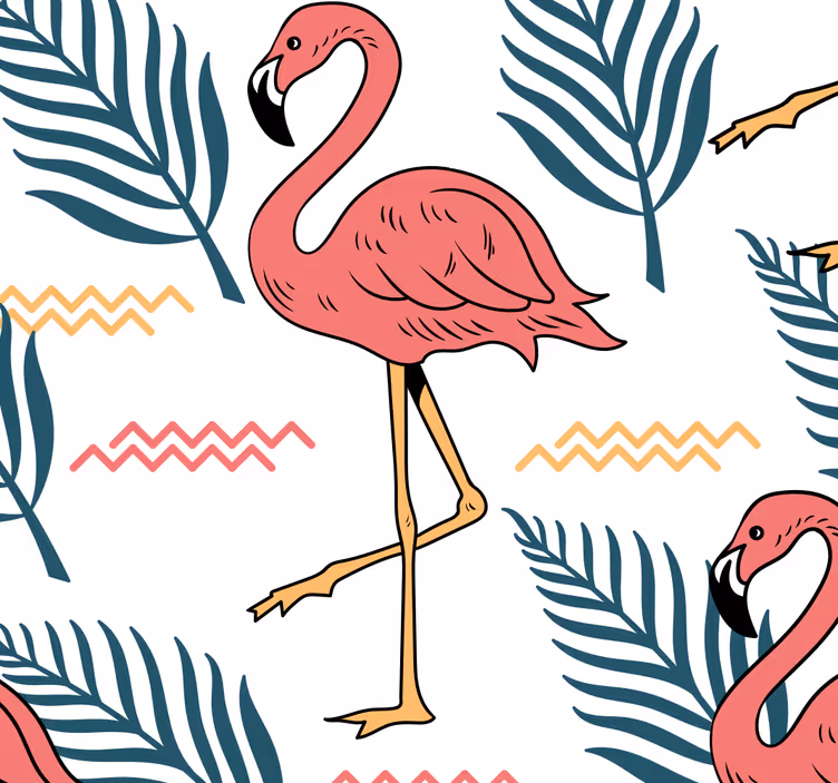 Trópusi levelek flamingók állati tapéta - TenStickers