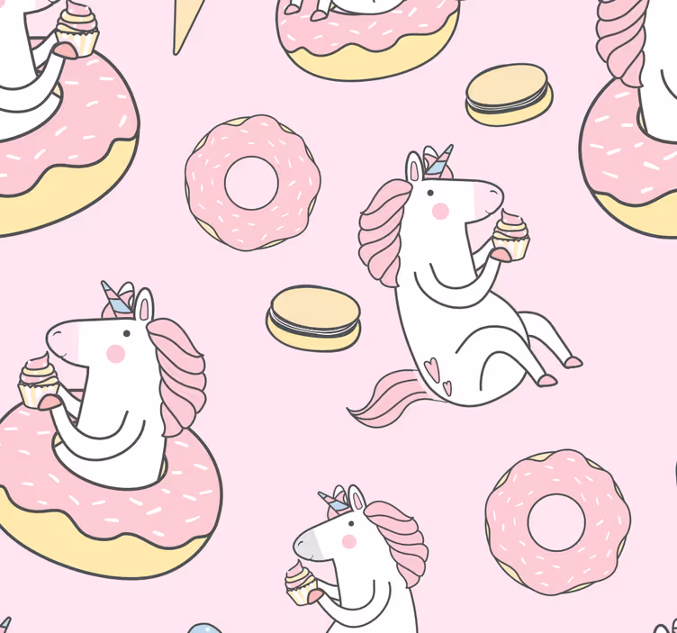 Egyszarvúak finomságokat esznek Állatok tapéta - TenStickers
