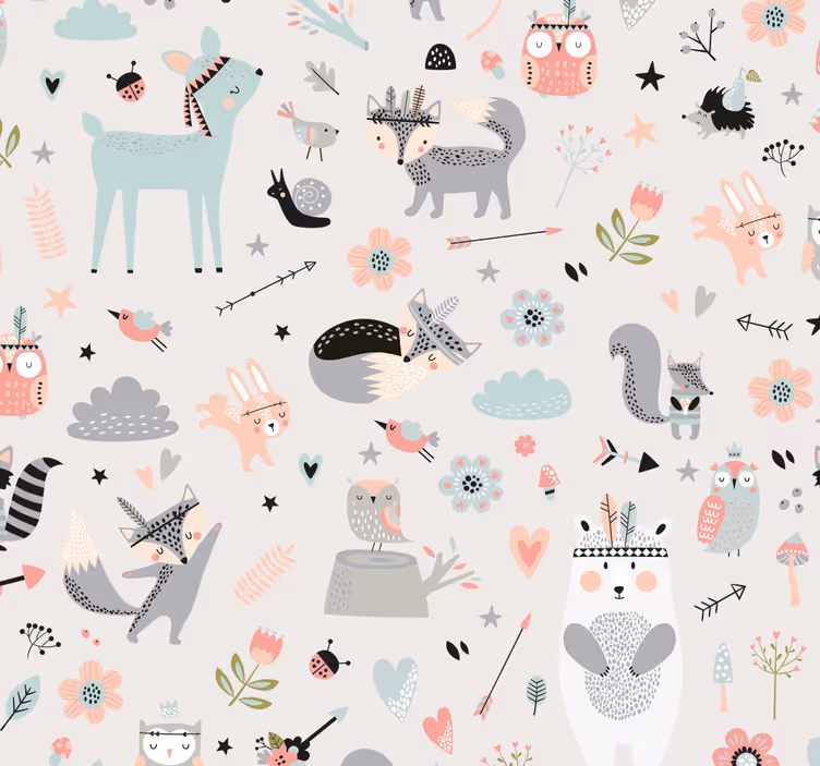 Skandináv stílusú erdei témájú gyermekek tapéta - TenStickers