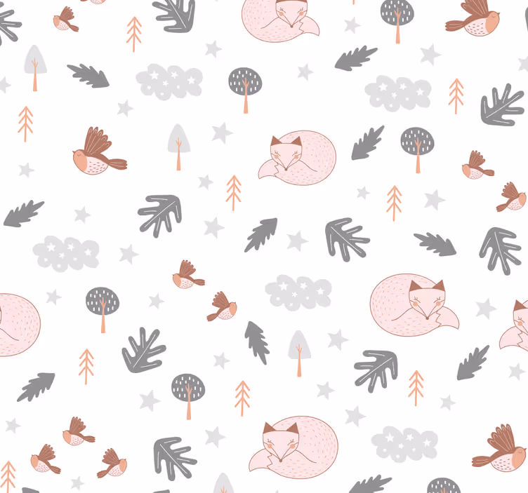 Fehér erdő téma róka madarak gyermekek tapéta - TenStickers