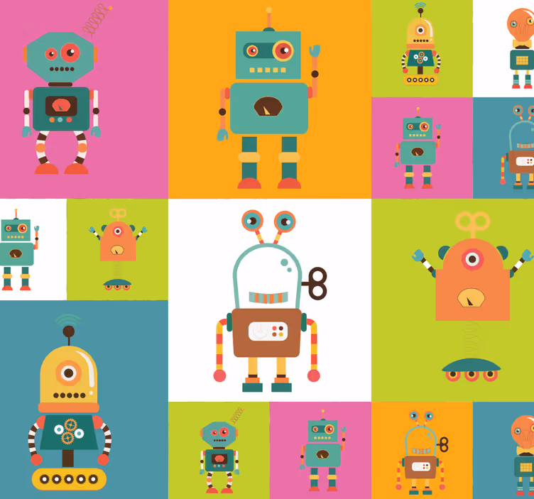 Szórakoztató robotok gyermek hálószoba tapéta - TenStickers