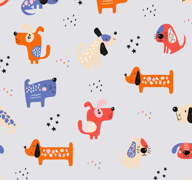 Illusztrált kutyák állati tapéta - TenStickers