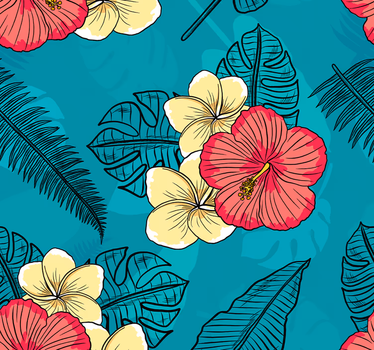 Trópusi hibiszkusz minta Tapéta Virágok - TenStickers