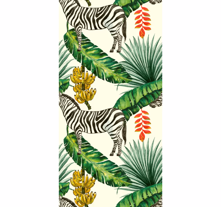 Zebra és a trópusi levelek modern tapéta - TenStickers