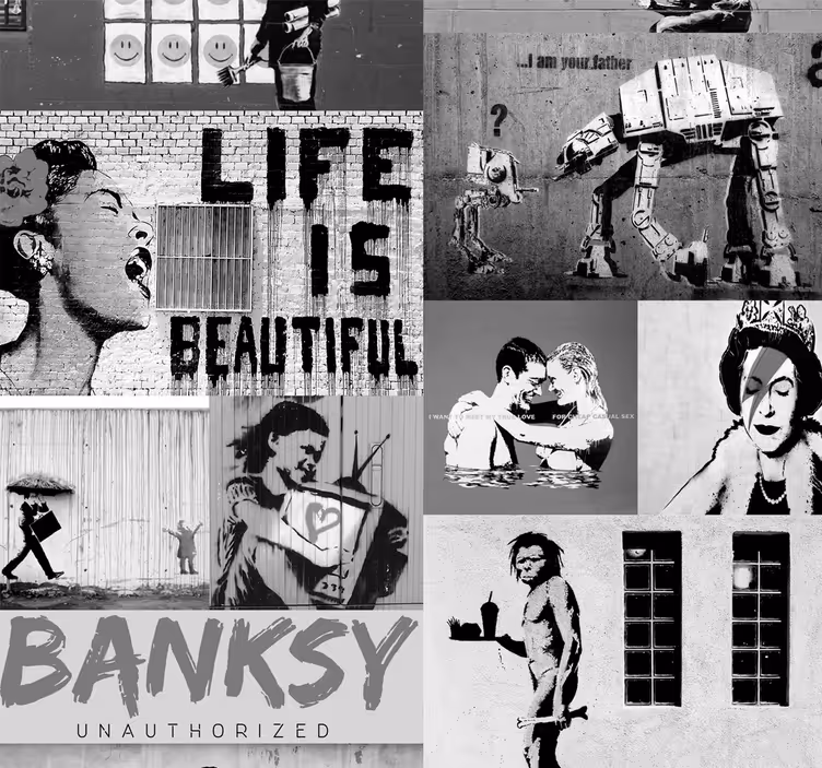 Art tapéta banksy - szürke kollázs - TenStickers