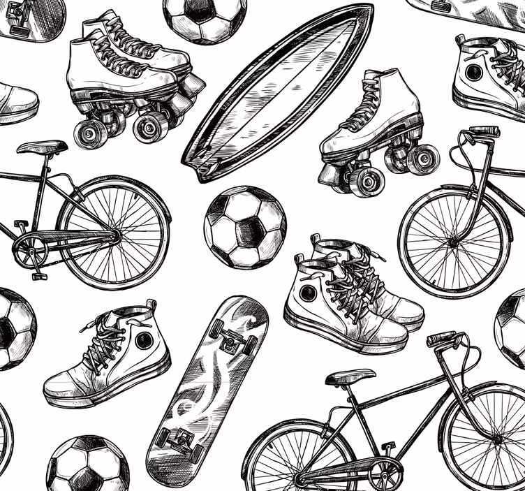 Sport doodles vintage tapéta - TenStickers