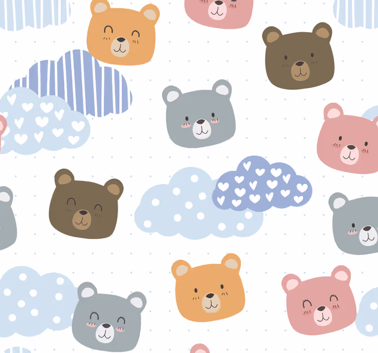 Rajzfilm medvék felhők Állatok tapéta - TenStickers