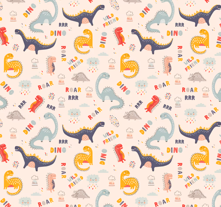 Színes dinoszauruszok nevekkel gyerekek tapéta - TenStickers