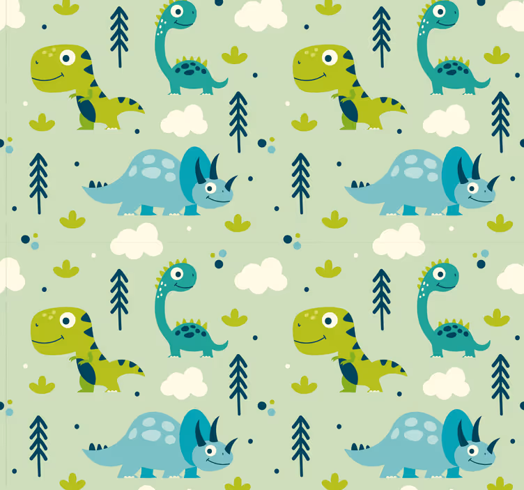 Zöld háttér óvoda dinoszaurusz tapéta - TenStickers