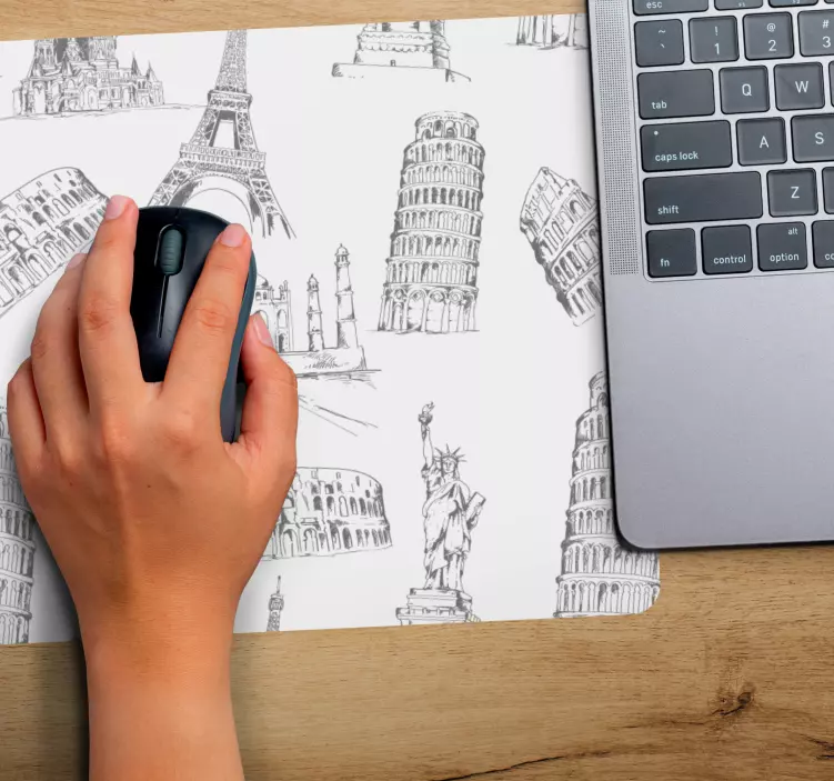 Híres tereptárgyak vázlata mouse pad világtérkép - TenStickers