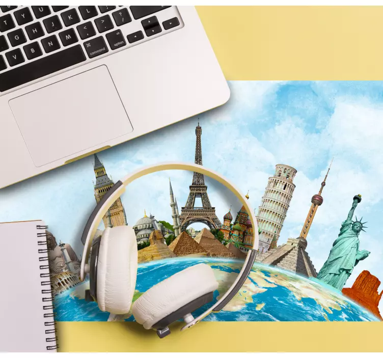 Világhírű műemlékek világtérkép egérpad - TenStickers