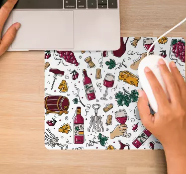 Szőlő, bor és sajt mintás egérpad minták - TenStickers