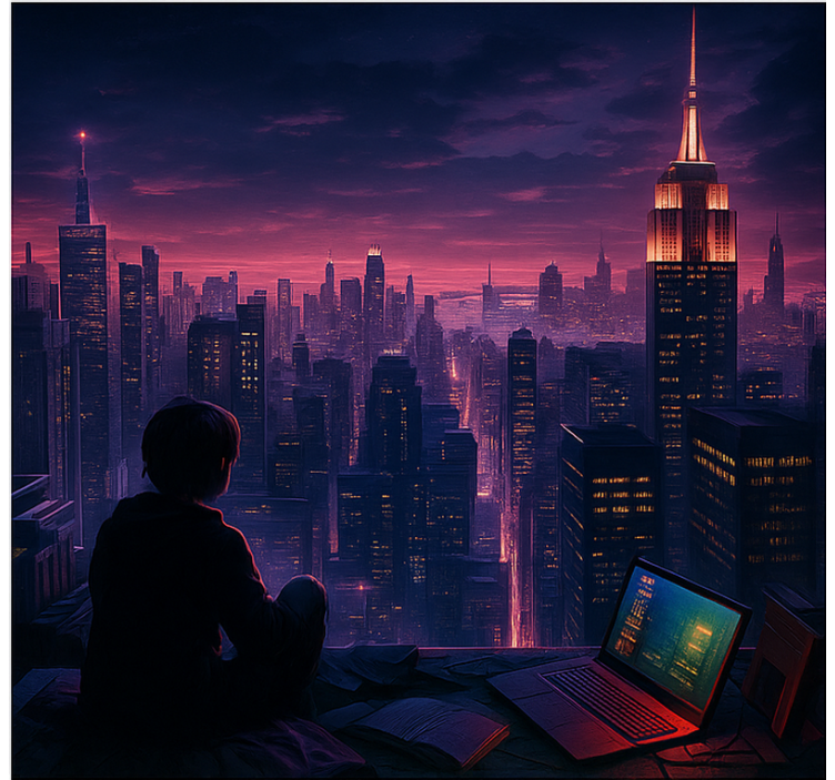 Futurisztikus skyscaper játékos nézet Redőnyök kockafej - TenStickers