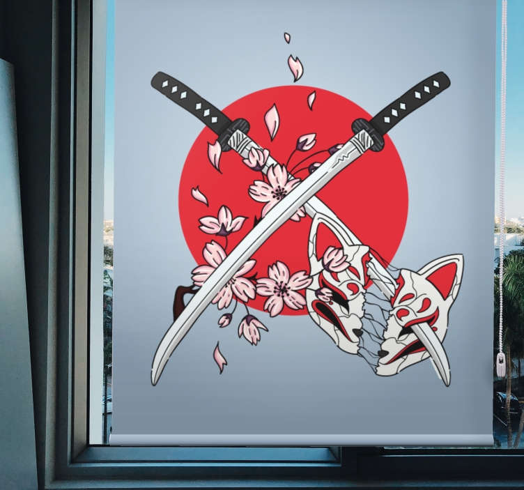 Japán kardok virágokkal Sávroló - TenStickers