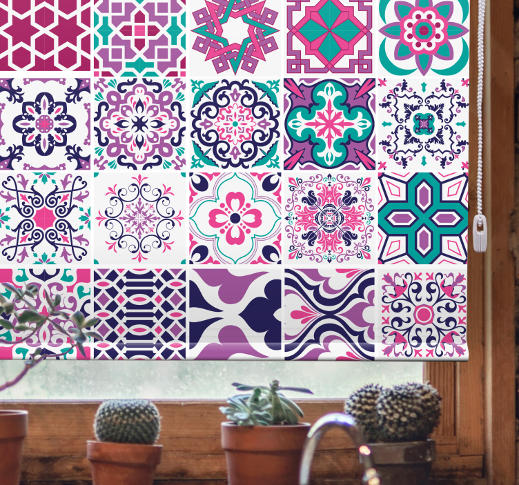 Rózsaszín marokkói csempe mintás fürdőszobai Sávroló - TenStickers