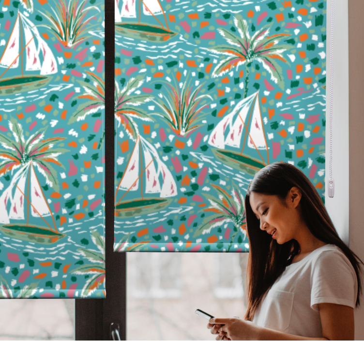 Vitorlás hajók és pálmák Redőnyök Virágos - TenStickers