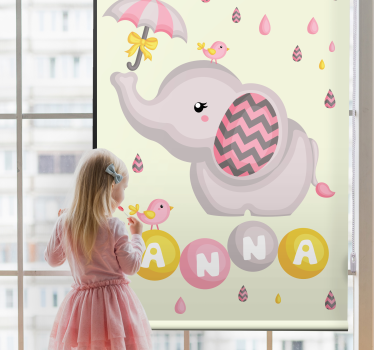 Bébi elefánt névvel és esernyővel Redőnyök gyerekek - TenStickers